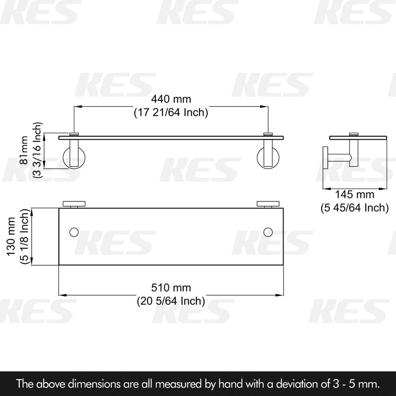KES Bathroom Glass Shelf Rectangular 20 Inch Floating Glass Shelves 2 Pack with Rustproof Stainless Steel Brackets Wall Mounted Brushed Finish, A2021-2-P2 - Image 2